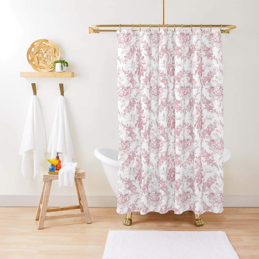 Pink Rose Toile Shower Curtain