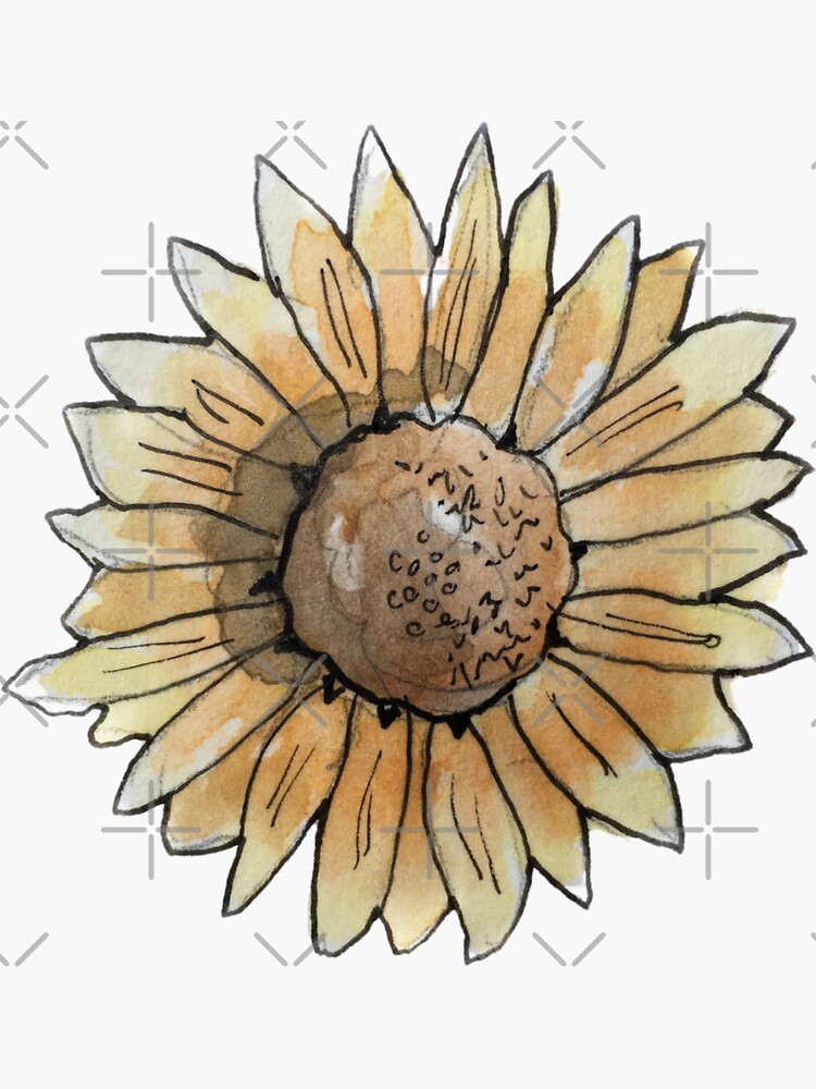 Burnt Orange Sunflower Illustration in Watercolor by WitchofWhimsy