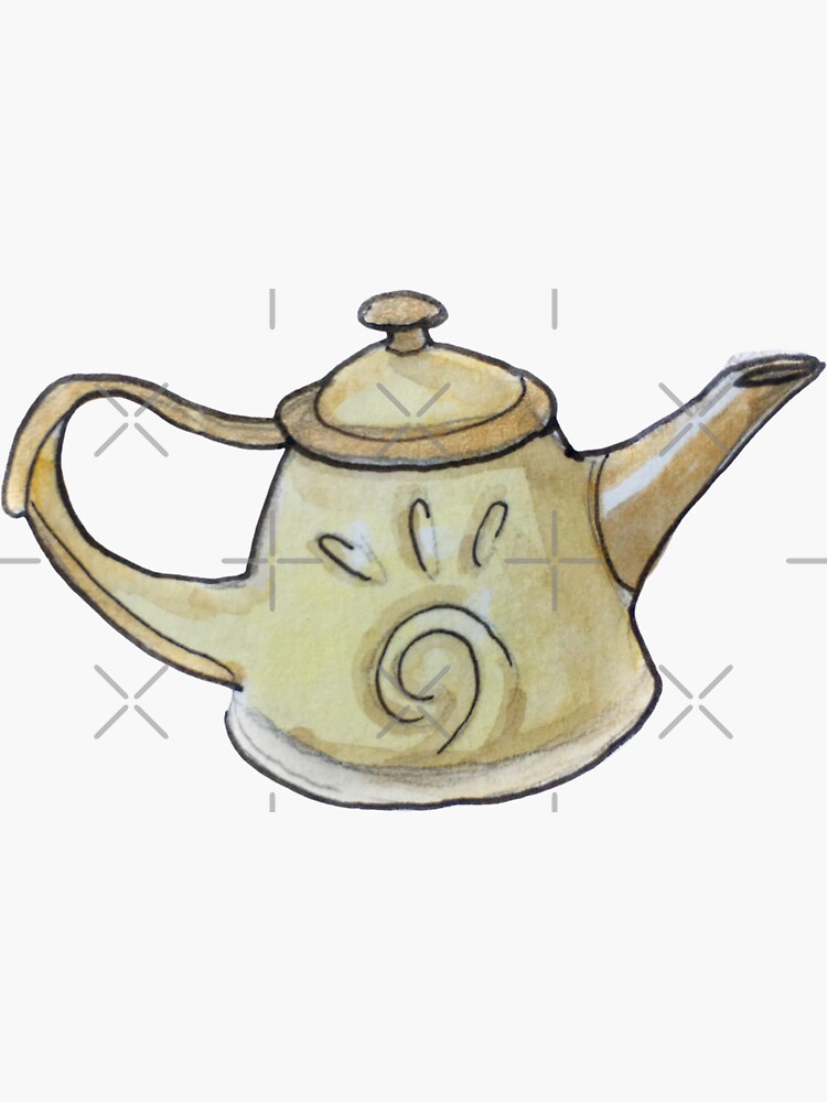 Artwork view, Sunny Vintage Teapot Illustration in Watercolor designed and sold by Regan Ralston