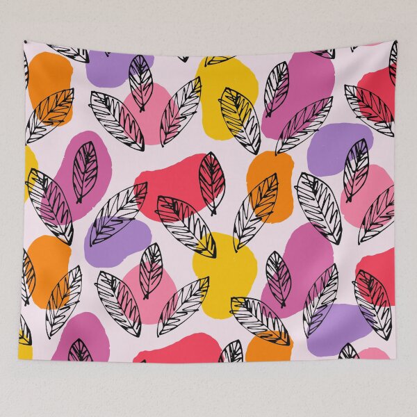 Item preview, Abstract Jewel Tone Blobs with Line Drawn Feathers Pattern designed and sold by gimmesometees.