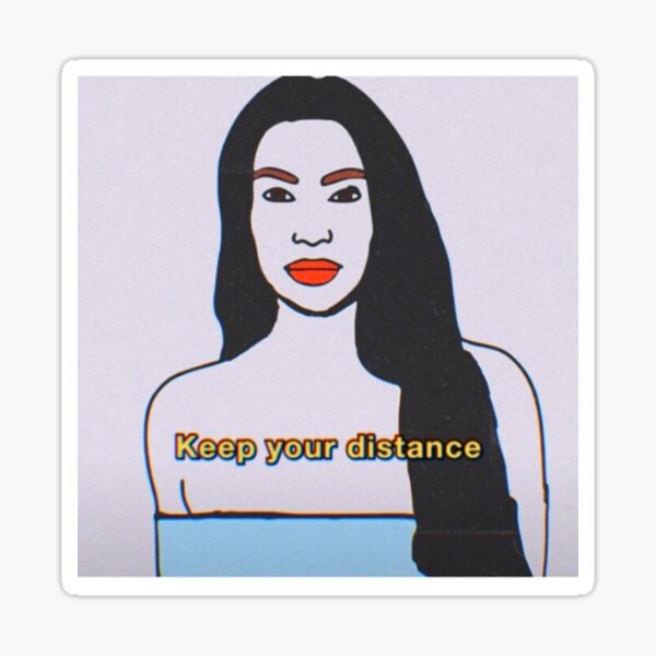 Lady with keep your distance text Sticker