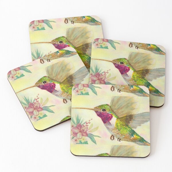 Item preview, Watercolor Hummingbird Vintage Tropical Flowers designed and sold by MMArtStudio.