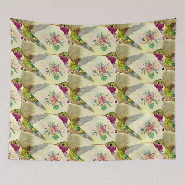 Item preview, Watercolor Hummingbird Vintage Tropical Flowers designed and sold by MMArtStudio.