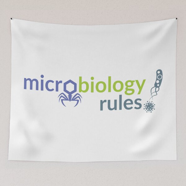 Item preview, Microbiology Rules Logo with virus phage and bacteria designed and sold by Zit-Zat-Zot.