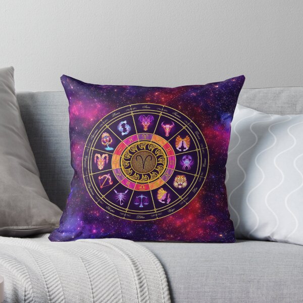 Aries Zodiac Lightburst - Circle Throw Pillow