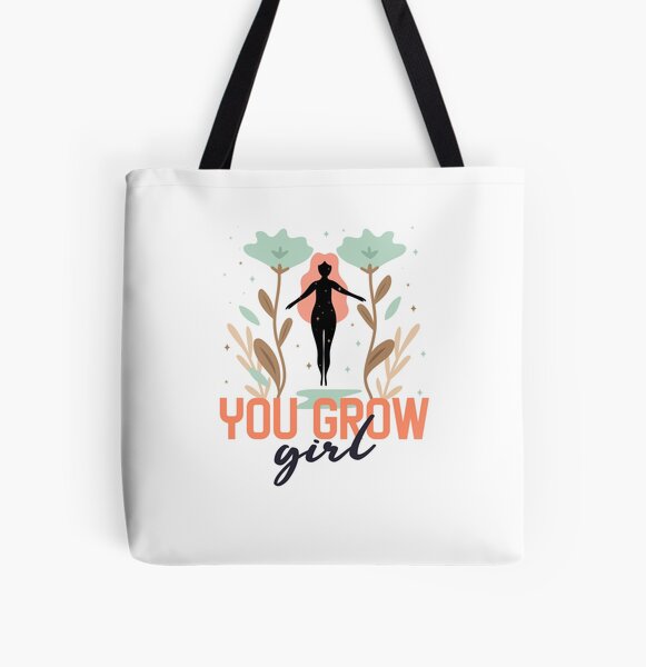 You Grow Girl Flower Theme All Over Print Tote Bag