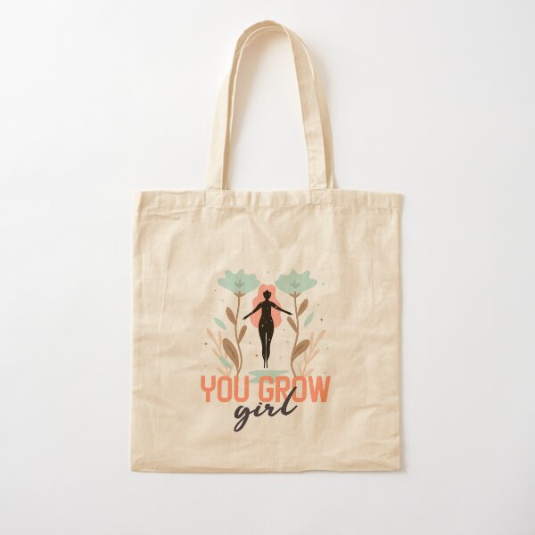 You Grow Girl Flower Theme Cotton Tote Bag