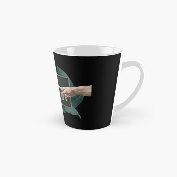 The creation of Adam hands modern close up On Black background - Michelangelo Tall Mug