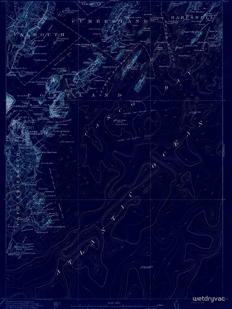Maine USGS Historical Map Casco Bay 460288 1916 62500 Inversion by wetdryvac