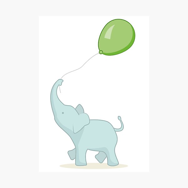 Baby Elephant with Green Balloon Photographic Print