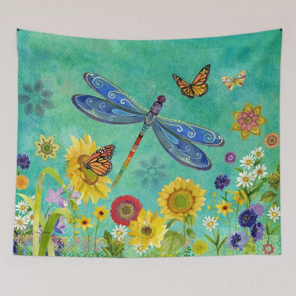 Item preview, Whimsical wild flower watercolor dragonfly watercolor   designed and sold by Sue Zipkin.