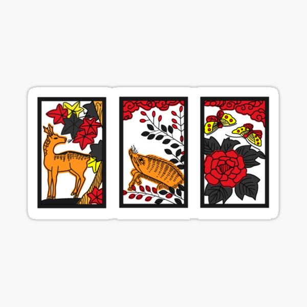 Vista previa del artículo con la obra «Ciervo Jabalí Mariposa Hanafuda Mano Koi Koi», diseñado y vendido por hardboiledgreg.