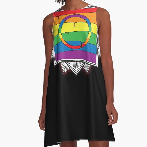 Geometric Rainbow Drip A-Line Dress