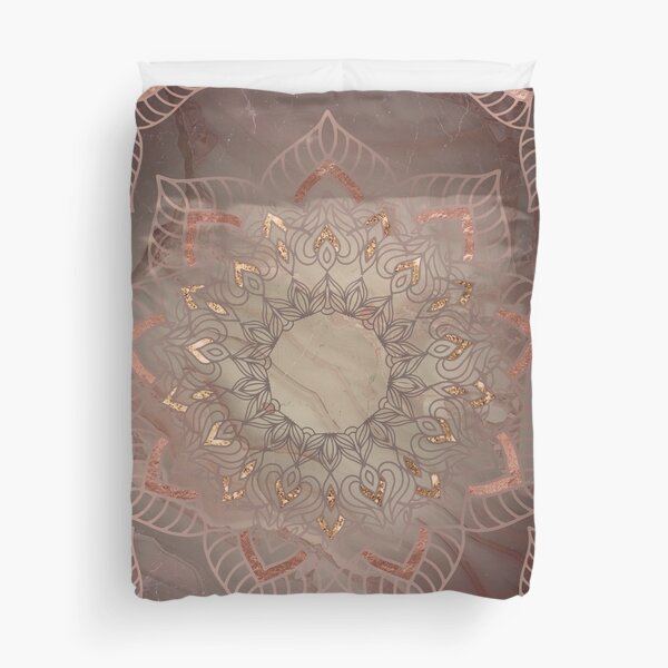 Warm copper rose gold and dusty pink mandala Duvet Cover