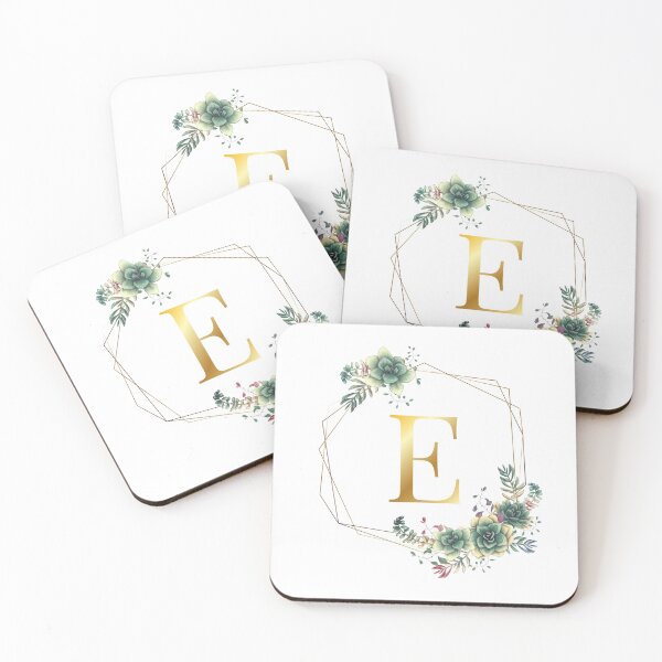 Item preview, Gold Letter E in a Succulent Floral Wreath Frame designed and sold by Alicia Chee.