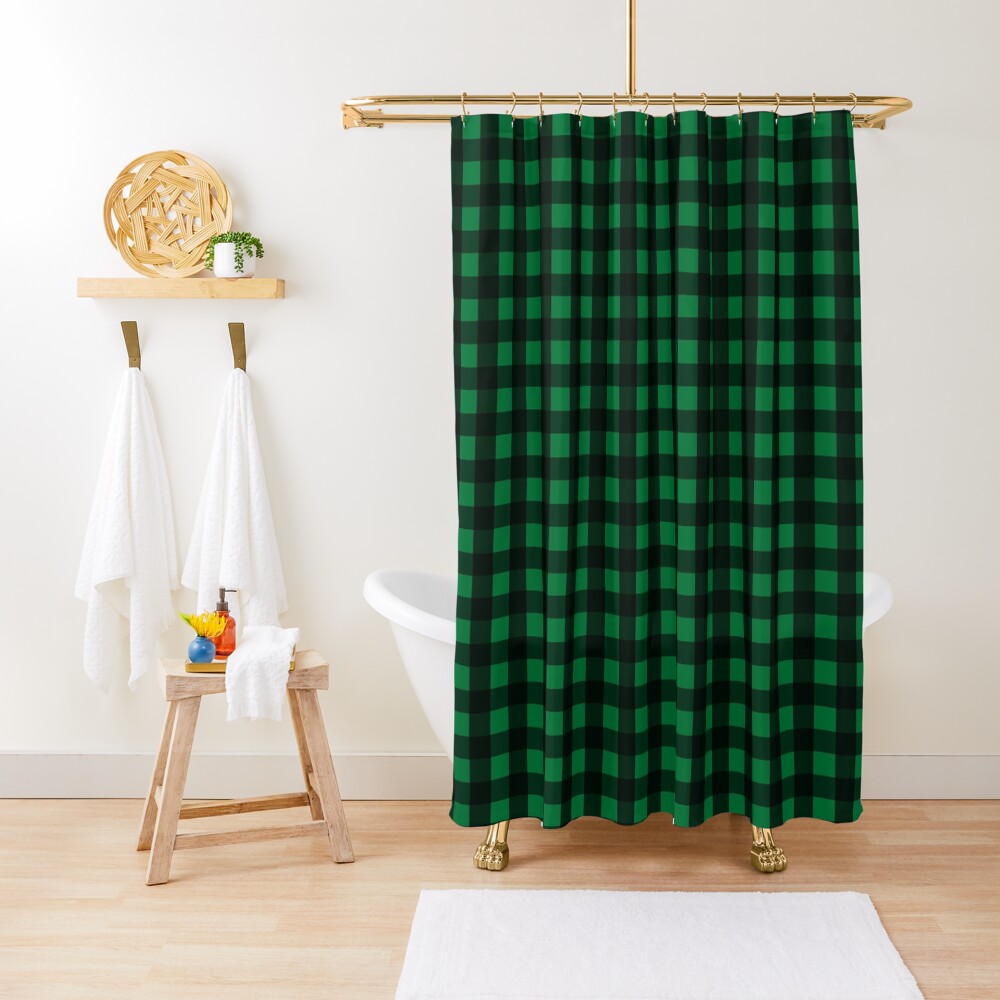 "Green and Black Buffalo Plaid Pattern" Shower Curtain for Sale by