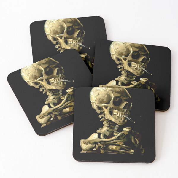 Item preview, Vincent van Gogh skeleton skull smoking cigarette art lover gift t shirt or mask designed and sold by Johannesart.