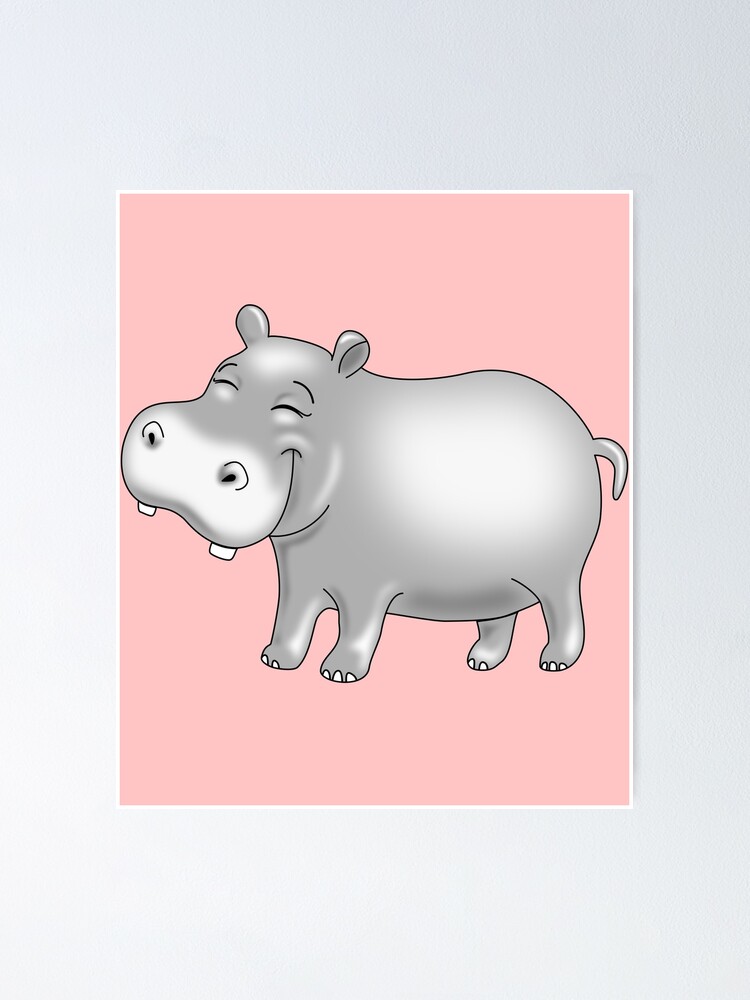 Cute Little Hippo, Lattes and Donuts, Pink and Blue Illustration