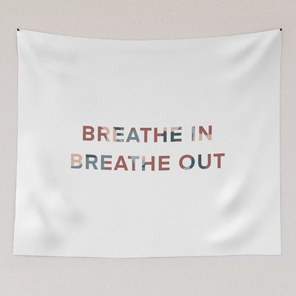 Item preview, Breathe in, breathe out quote in rust & teal designed and sold by WildeandCo.