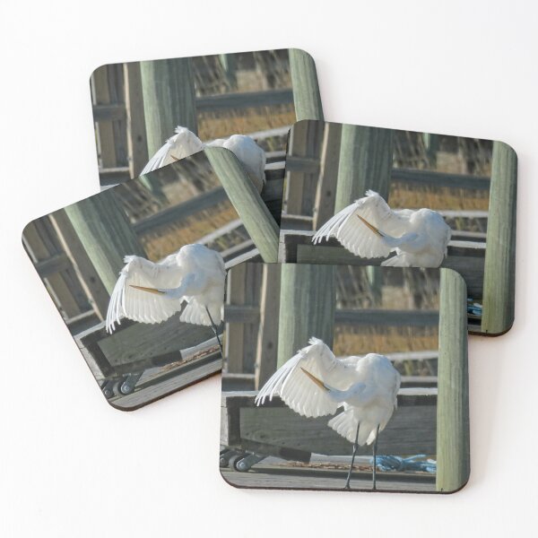 Item preview, White Egret Grooming after having lunch on my dock designed and sold by ncNatureVisions.