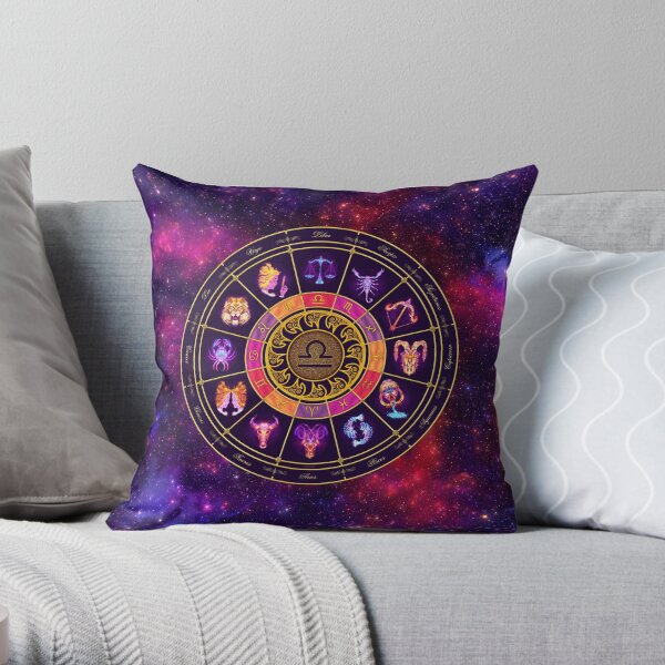 Libra Zodiac Lightburst - Circle Throw Pillow