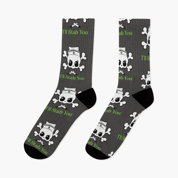 Item preview, I'll Stab You Funny Nurse Quote Skull in Neon Green  designed and sold by CarpeDiemLife.