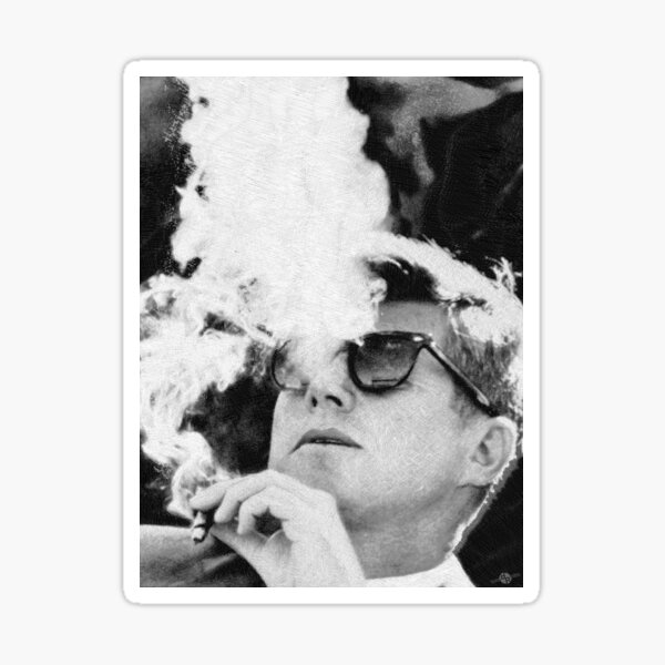 John F Kennedy Cigar And Sunglasses Black And White JFK Sticker