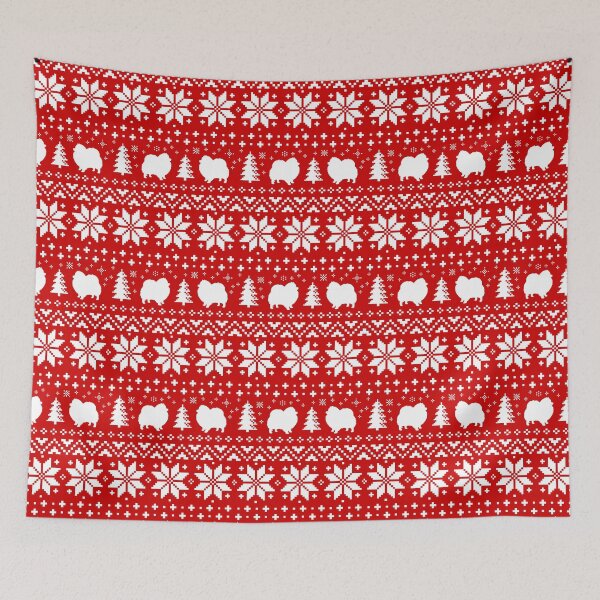 Item preview, Pomeranian Dog Silhouettes Red and White Christmas Holiday Pattern designed and sold by Jenn Inashvili.