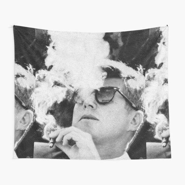 John F Kennedy Cigar And Sunglasses Black And White JFK Tapestry