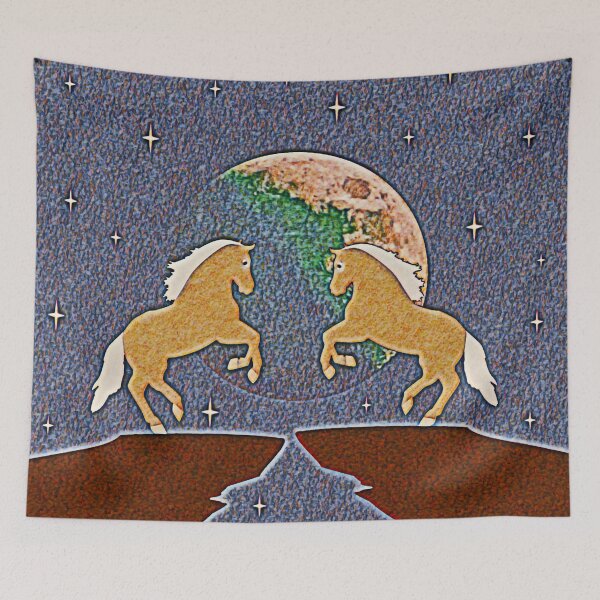 Item preview, A pair of horses against the background of the full moon designed and sold by helenkaiy.