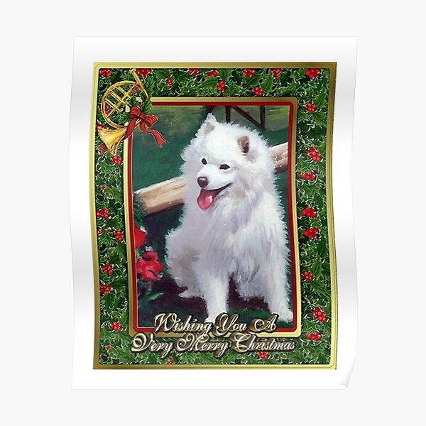 Japanese Spitz Dog Christmas Poster By Oldetimemercan Redbubble
