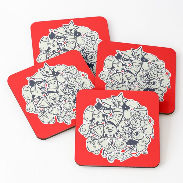 Item preview, Cute Doodle monster characters with red background pattern designed and sold by smARTwork.