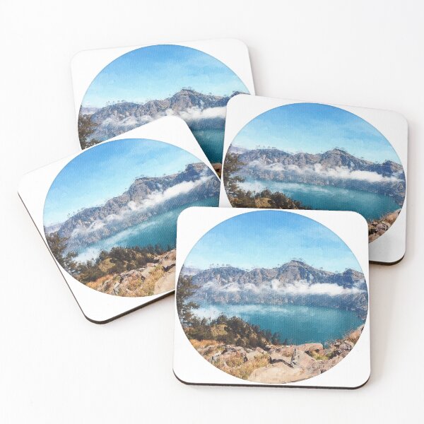 Item preview,  mountain lake sticker watercolor - rinjani caldera designed and sold by bone  apart.
