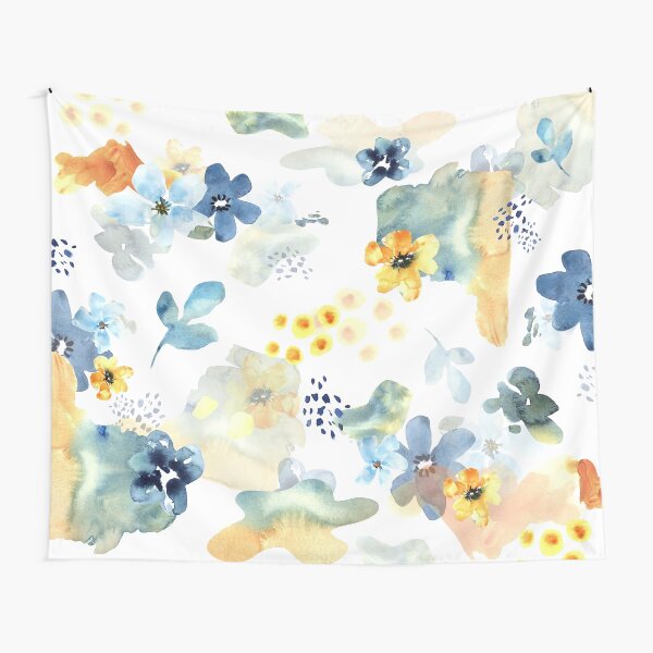 Blue and Yellow Cheerful Flowers Tapestry