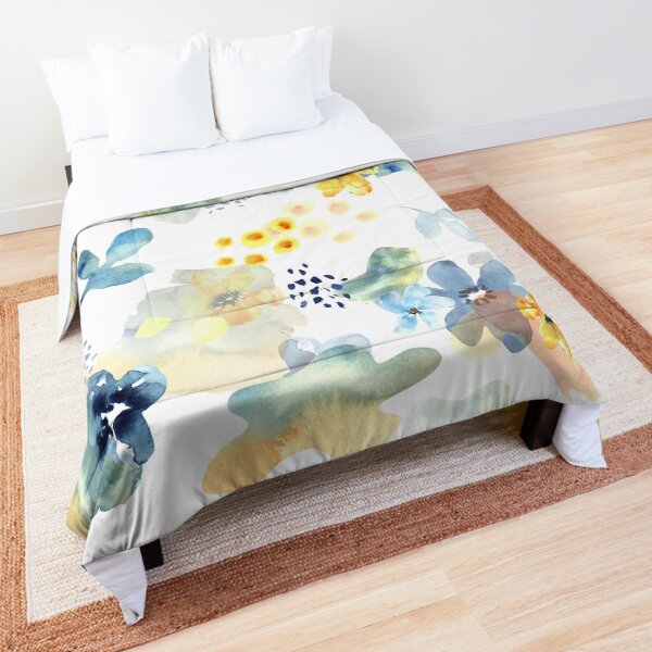 Blue and Yellow Cheerful Flowers Comforter