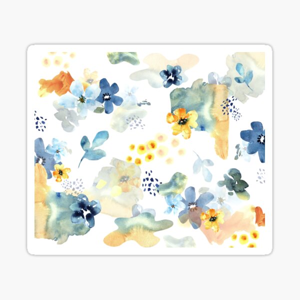 Aperçu de l'œuvre Fleurs joyeuses bleues et jaunes créée et vendue par MariaScaroniAtelier.