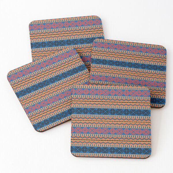 Item preview, retro zigzag and floral patterns (blue, black and red) flower line pattern designed and sold by Gee Creatives.