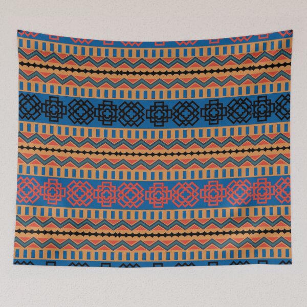 Item preview, retro zigzag and floral patterns (blue, black and red) flower line pattern designed and sold by Gee Creatives.