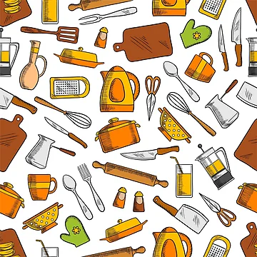 Artwork thumbnail, Cute Chef Kitchen Essentials Pattern by JustCreativity