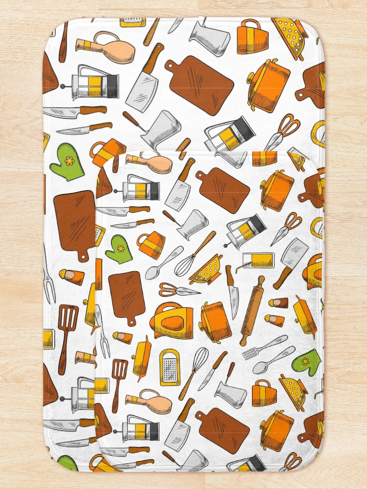 Thumbnail 5 of 6, Bath Mat, Cute Chef Kitchen Essentials Pattern designed and sold by JustCreativity.