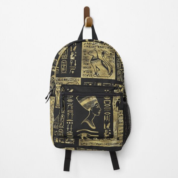 Item preview, Egyptian hieroglyphs and symbols gold on black leather designed and sold by Nartissima.