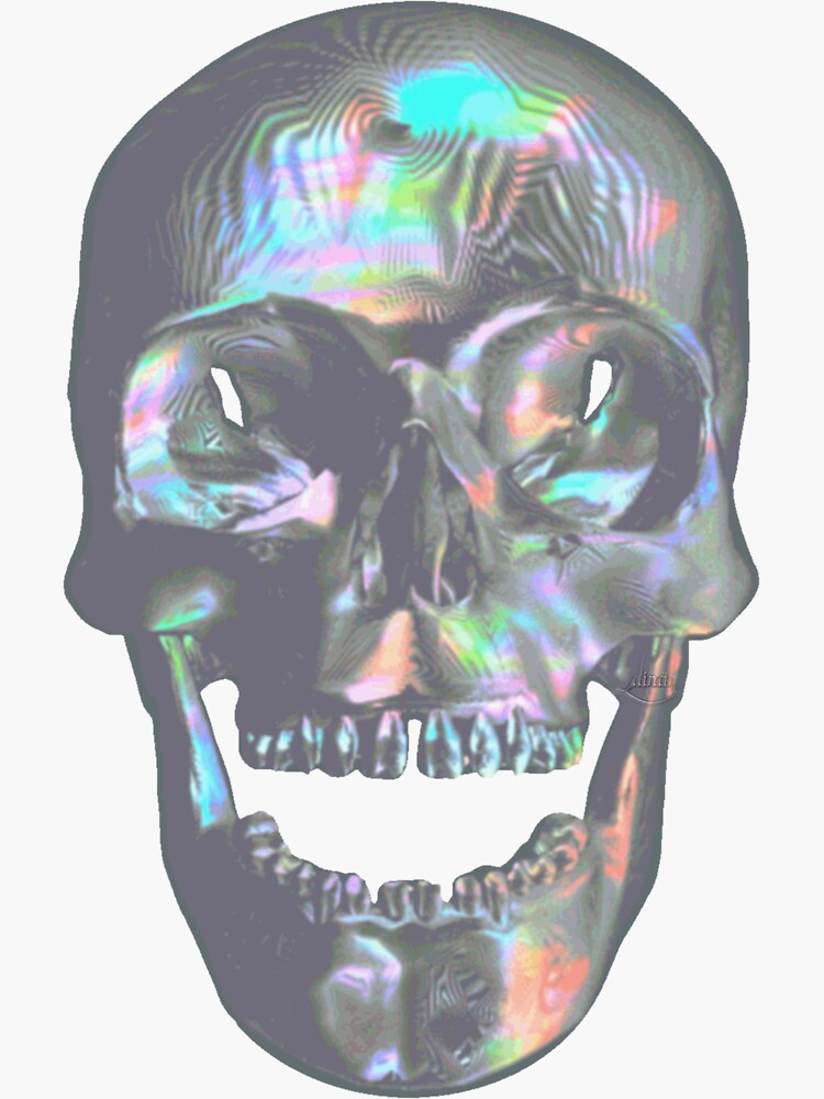 Thumbnail 3 of 3, Sticker, Laughing Iridescent Skull designed and sold by dinaaaaaah.