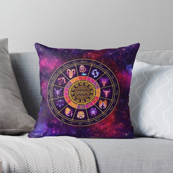 Aquarius Zodiac Lightburst - Circle Throw Pillow