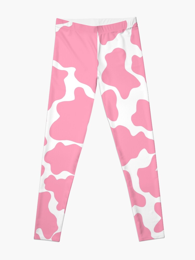 Disover Pink and White Cow Print Leggings