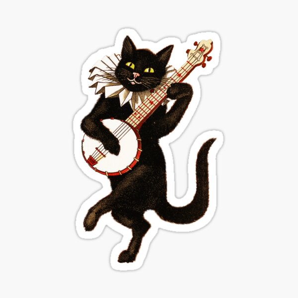 Funny Vintage Cat Dancing and Playing Banjo Sticker
