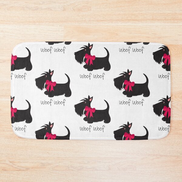 Woof Woof Scottie_Copyright © BonniePortraits on Redbubble.com Bath Mat