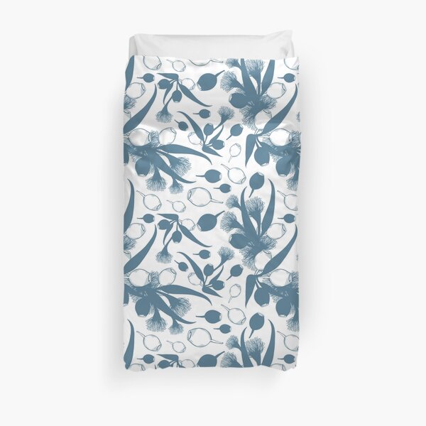 Blue Gumnut Flower Pattern Duvet Cover