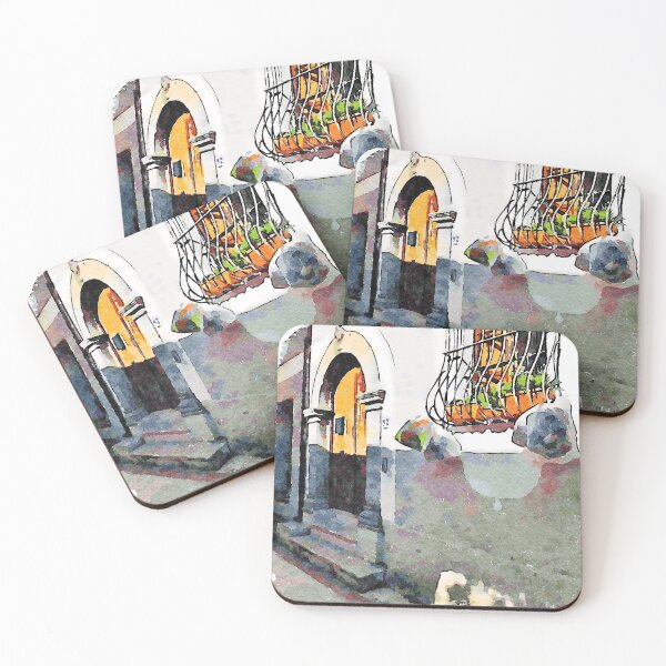 Item preview, External view of a house with bags hanging on the window and old door  designed and sold by Giuseppe Cocco.