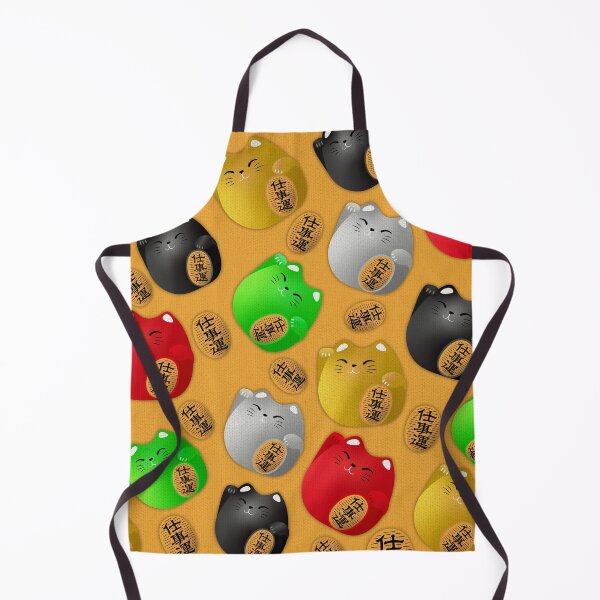 Item preview, Fun Colorful Maneki-neko cats pattern on yellow designed and sold by k9printart.