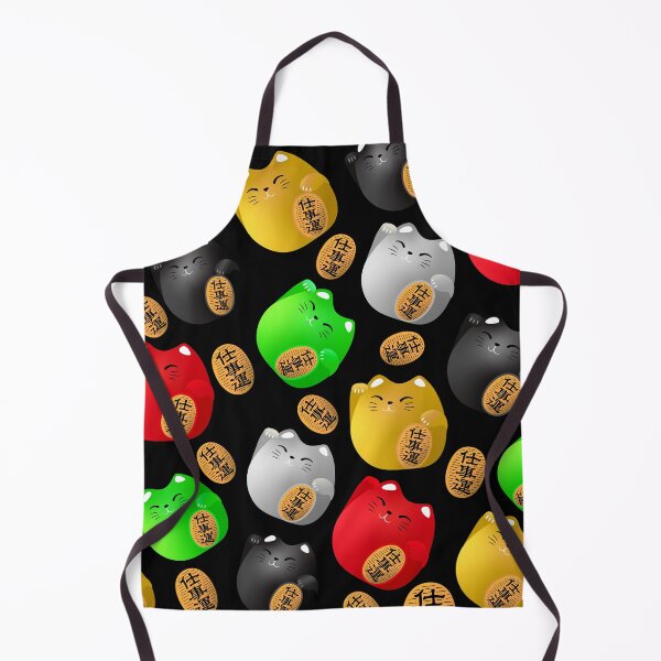 Item preview, Fun Colorful Maneki-neko cats pattern on black designed and sold by k9printart.